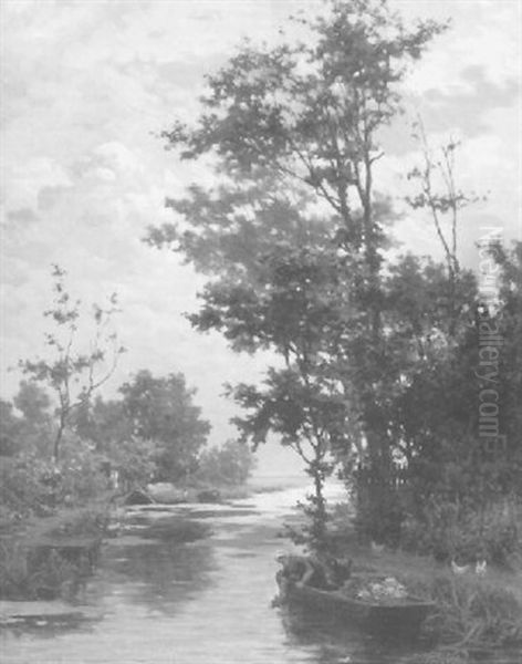 Bauerin In Einem Boot Auf Einem Flusschen Oil Painting by Henri van Seben