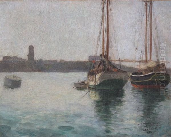 Voiliers Au Mouillage Oil Painting by Albert Sebille