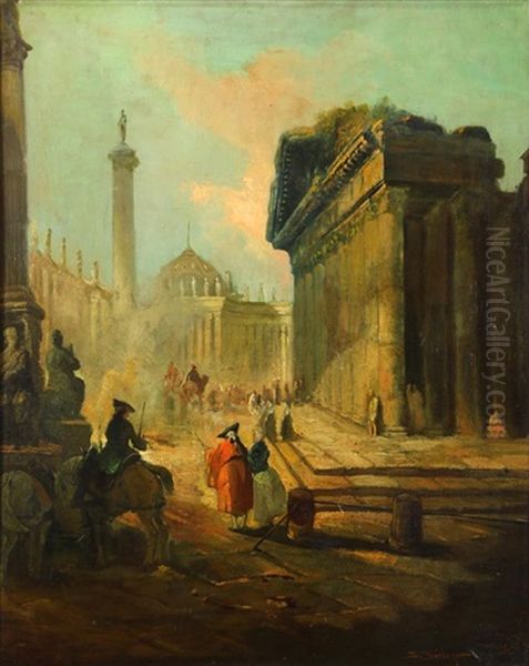 Roman Street Scene With Figures Oil Painting by Samuel Seeberger
