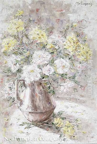 Still Life Of Yellow And White Roses Oil Painting by Marie Madeleine Seebold