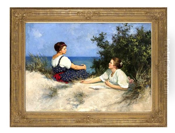 Mutter Und Tochter In Den Dunen An Der Ostsee Oil Painting by Hermann Seeger