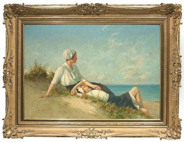 In Den Dunen. Zwei Madchen Geniesen Den Sonnenschein Oil Painting by Hermann Seeger