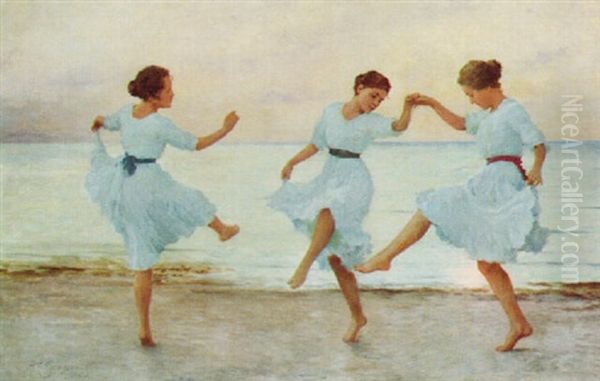 Tanzende Madchen Am Strand Oil Painting by Hermann Seeger