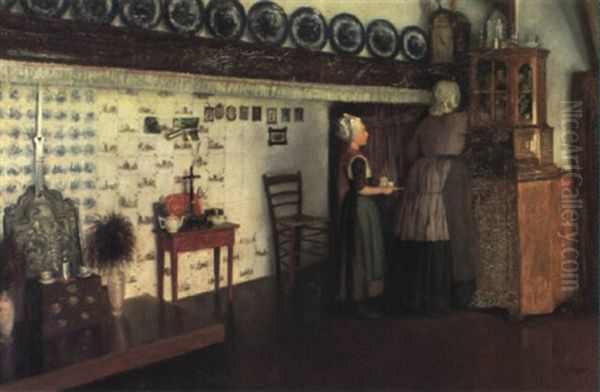Nordtysk, Almueinterior Med Stuepiger Oil Painting by Hermann Seeger