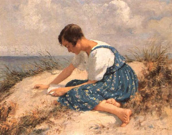 Lesendes Madchen In Den Dunen Oil Painting by Hermann Seeger