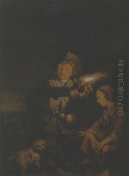 Scena Notturna Con Donna E Fanciullo Con Fiaccola Oil Painting by Johann Conrad Seekatz