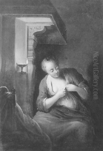 A Young Maid Undressing By Candelight Oil Painting by Johann Conrad Seekatz