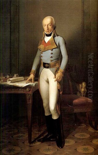Portrait Of The Archduke Karl Pointing To A Military Plan On A Table Oil Painting by Johann Baptist Seele