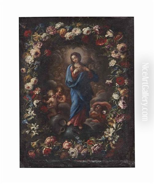 The Virgin And Child And Putti Surrounded By A Garland Of Flowers Oil Painting by Daniel Seghers