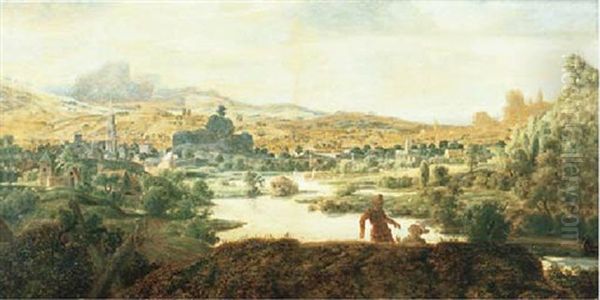 An Extensive View Of A Valley, With A Town By A River And Mountains Beyond Oil Painting by Hercules Seghers