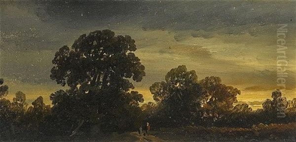 Abendstimmung Mit Staffagefiguren Oil Painting by August Seidel