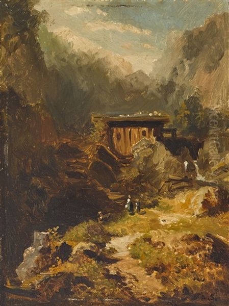 Muhle Im Gebirge Oil Painting by August Seidel