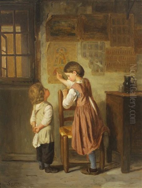 La Petite Fille En Robe Blanche Oil Painting by Paul Seignac