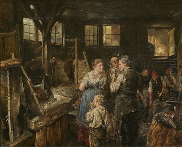 At The Blacksmith's Oil Painting by Carl Seiler