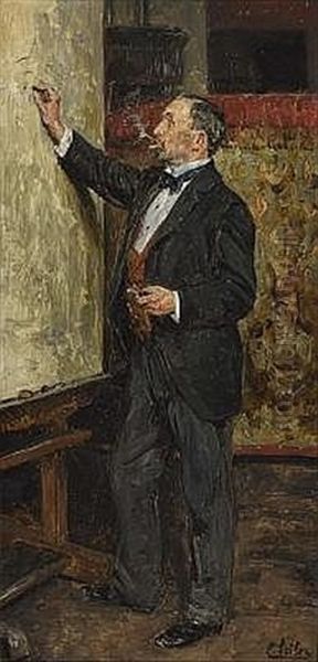 Kunstler An Der Staffelei (selbstbildnis) Oil Painting by Carl Seiler