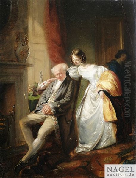 Unerlaubter Abschied Oil Painting by Carl Seiler