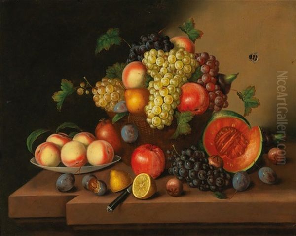 Large Decorative Still Life With Fruit Oil Painting by Georg (Johann G.) Seitz