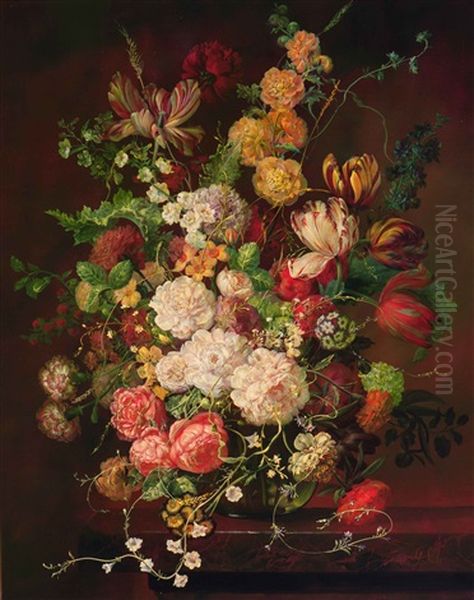 Still Life Of Flowers Oil Painting by Georg (Johann G.) Seitz