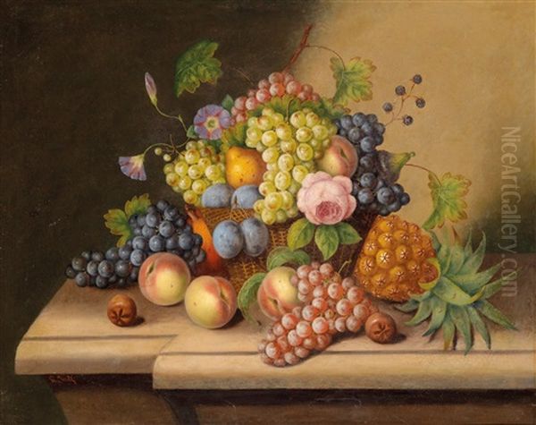 Still Life With Basket Of Fruit Oil Painting by Georg (Johann G.) Seitz