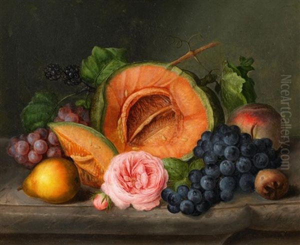 Stillleben Mit Kurbis Und Rose Oil Painting by Georg (Johann G.) Seitz