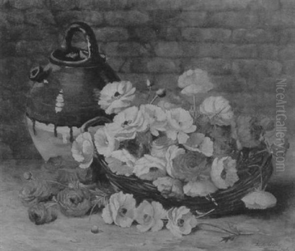 Still Life With Basket Of Flowers And Jug Oil Painting by Emily Selinger