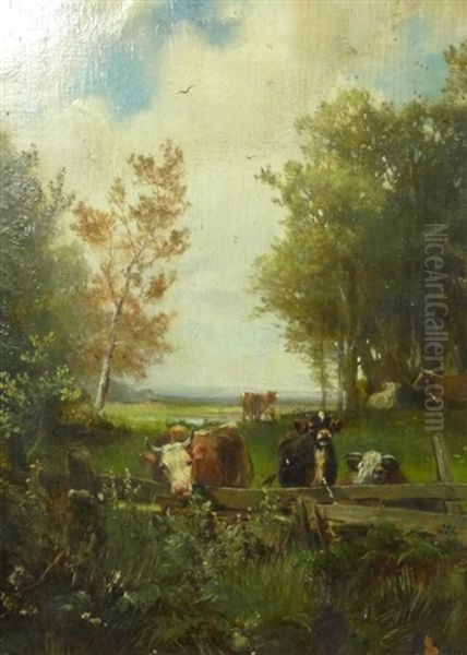 Kuhe Auf Der Weide Oil Painting by Ludwig Sellmayr