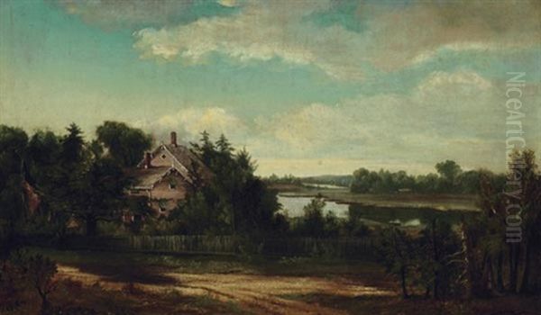 Bowman's Homestead On The Cayuga River Oil Painting by Lars Gustav Sellstedt