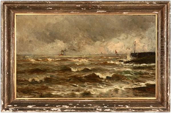 Rough Seas On The North Sea Oil Painting by Conrad Hans Selmyhr