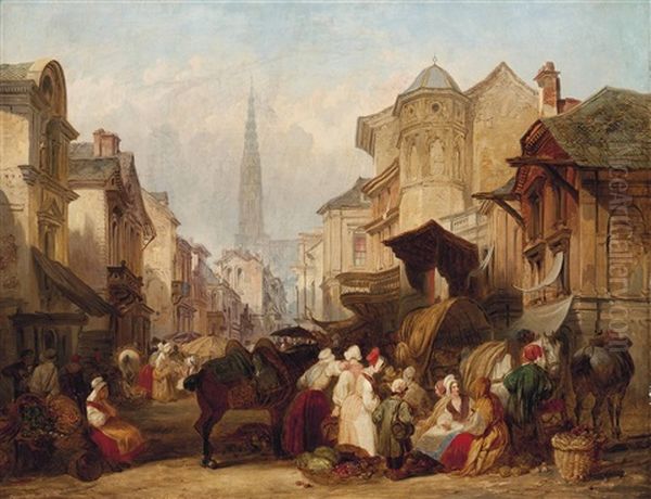 Market Day Oil Painting by Henry Courtney Selous