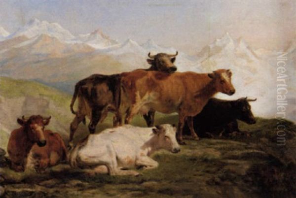 Kuhe Auf Der Alm Oil Painting by Henry Courtney Selous
