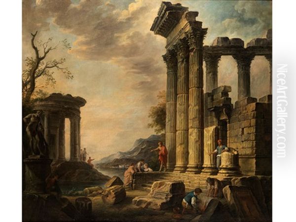 Der Kunstler Arbeitete Uberwiegend Als Architekt Und Maler Dekorativer Raumausstattungen Sowie Als Trompe L'oeil-spezialist. Die Wenigen Von Ihm Bekannten Gemalde Orientieren Sich Im Stil An Werken Giovanni Paolo Paninis Oder An Oil Painting by Giovanni Niccolo Servandoni