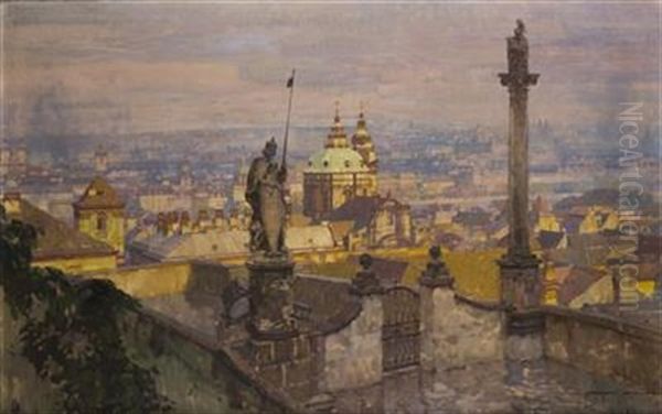 A View Of The Lesser Town Oil Painting by Jaroslav Setelik