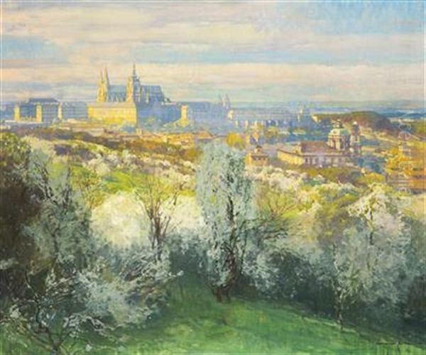 A View Of Prague Castle From Nebozizek Oil Painting by Jaroslav Setelik