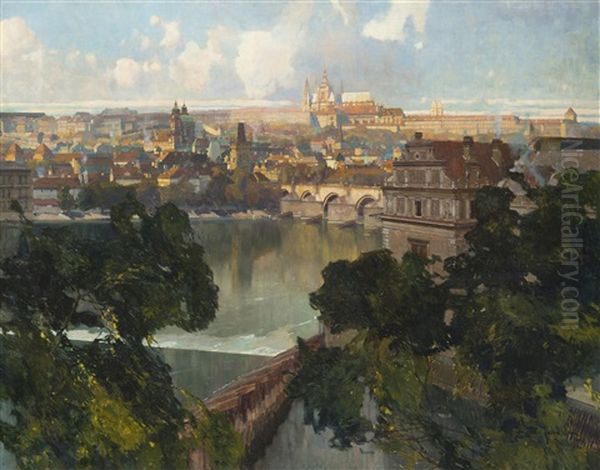 View Of Prague Castle From Bellevue Oil Painting by Jaroslav Setelik