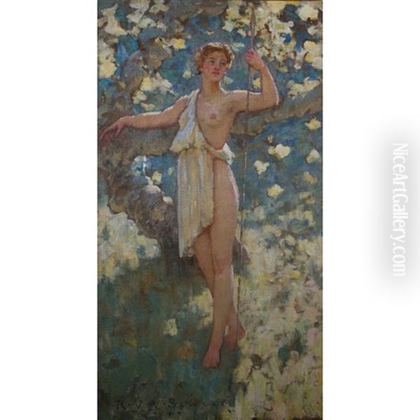 Untitled With Spear Oil Painting by Robert Van Vorst Sewell