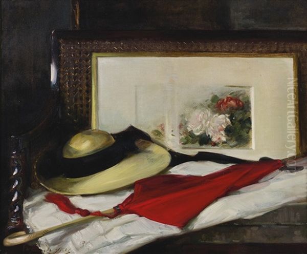The Red Parasol Oil Painting by William Somerville Shanks