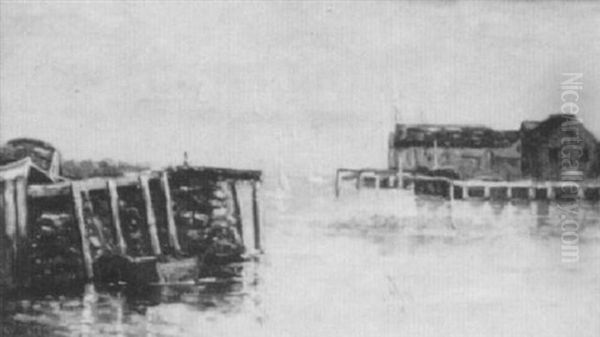 Old Wharves At Cohasset Oil Painting by Frank Henry Shapleigh