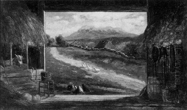 Mt. Chocura And Old Barn In Conway N. H. Oil Painting by Frank Henry Shapleigh