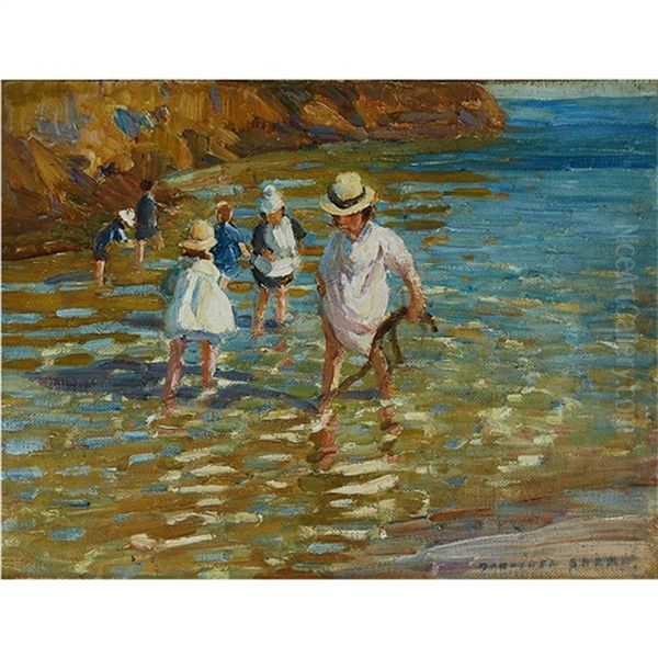 Children On A Shoreline Oil Painting by Dorothea Sharp