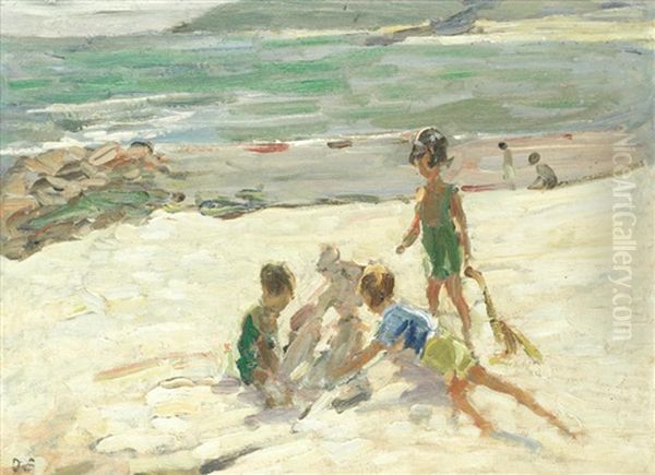 On Porthmeor Beach Oil Painting by Dorothea Sharp