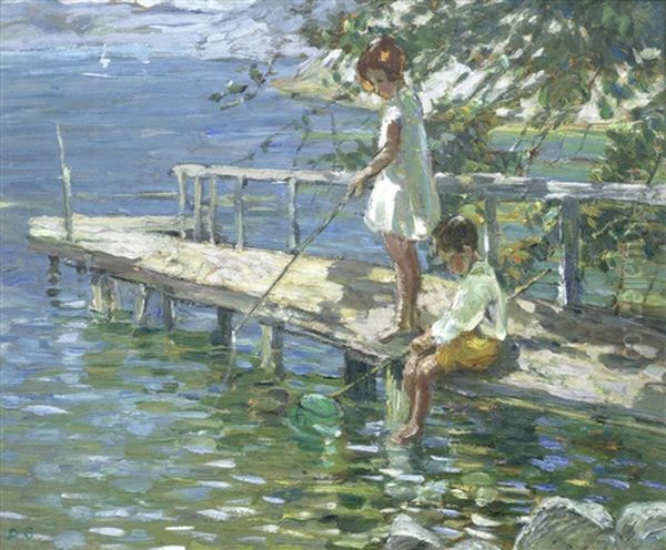 Fishing Off The Jetty Oil Painting by Dorothea Sharp