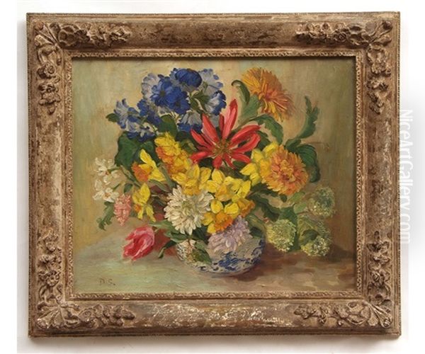 Still Life Study Of Mixed Flowers In A Bowl Oil Painting by Dorothea Sharp