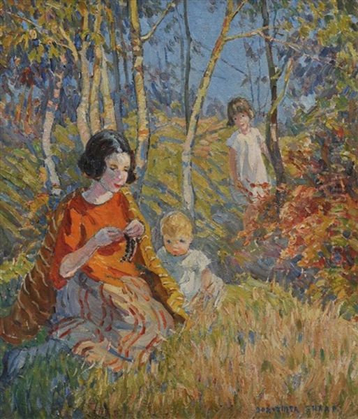 Sewing In The Woods Oil Painting by Dorothea Sharp