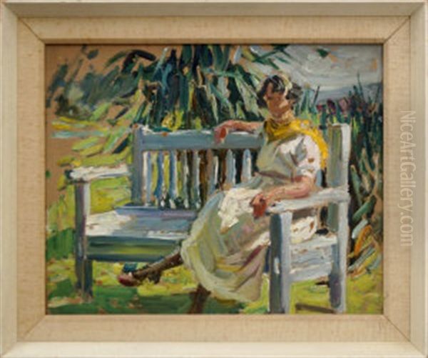 Woman Seated Full Length In A Garden Oil Painting by Dorothea Sharp