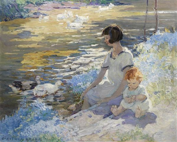 The Baby And The Blue, Forget-me-nots Oil Painting by Dorothea Sharp