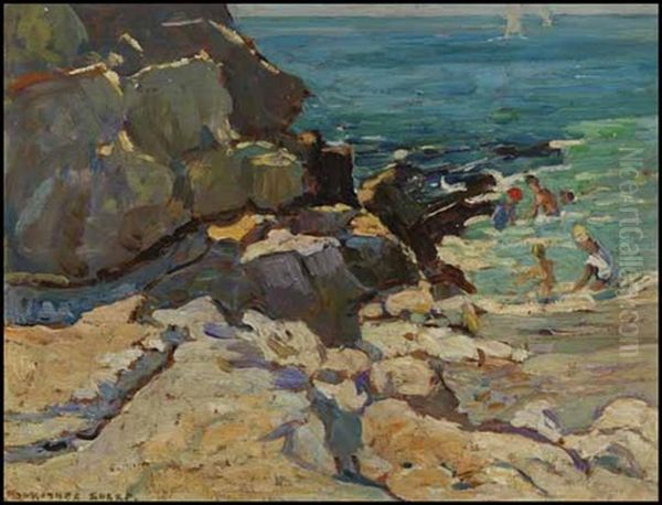 Children Bathing (+ Woman By The Sea, Verso) Oil Painting by Dorothea Sharp