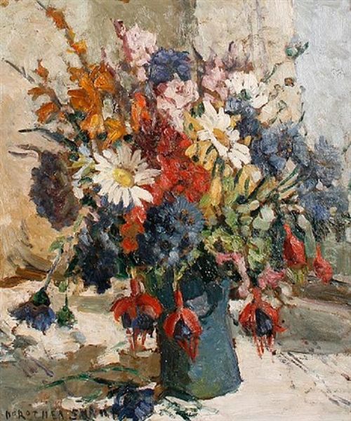 Still Life Of Mixed Flowers In A Blue Vase Oil Painting by Dorothea Sharp