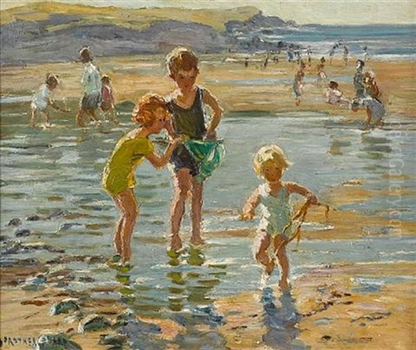 At The Seaside (+ Sketch, Verso) Oil Painting by Dorothea Sharp