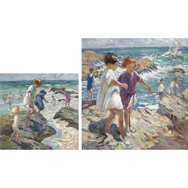 Treading Carefully (+ Children On The Rocks, Verso) Oil Painting by Dorothea Sharp