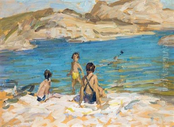 Bathers At Cassis (+ 2 Others; 3 Works, Various Sizes, 1 Oil On Paper Laid On Board) Oil Painting by Dorothea Sharp